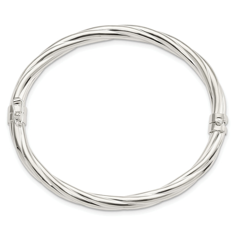 Sterling Silver Polished Twisted Hinged Bangle