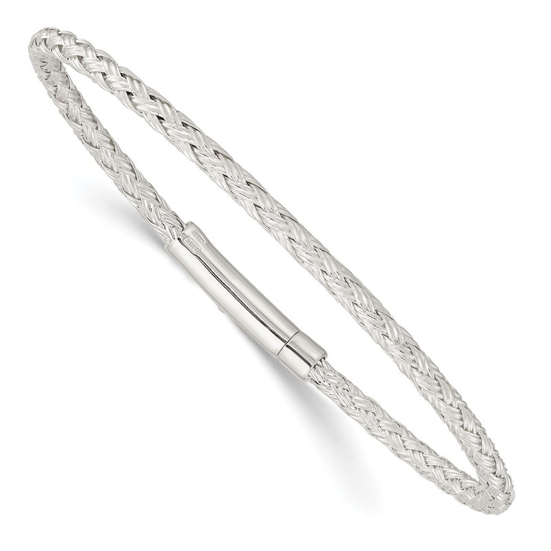 Sterling Silver Polished Flexible Weaved Bangle Bracelet