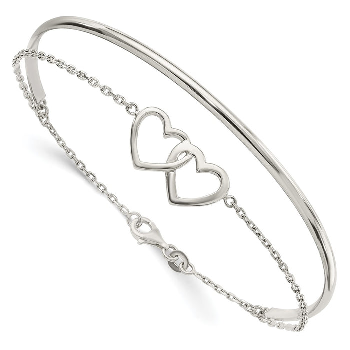 Sterling Silver Polished Double Heart and Bangle