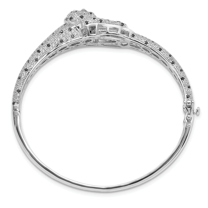 Sterling Silver Rhodium-plated Polished CZ Cheetah Hinged Bangle