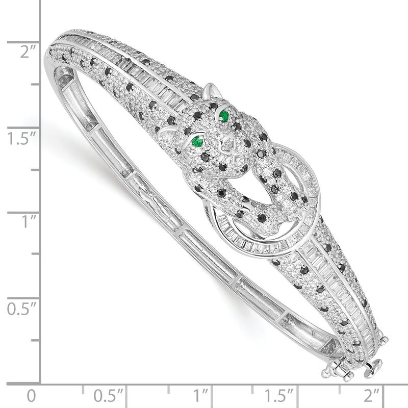 Sterling Silver Rhodium-plated Polished CZ Cheetah Hinged Bangle