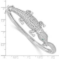 Sterling Silver Rhodium-plated Polished CZ Alligator Hinged Bangle