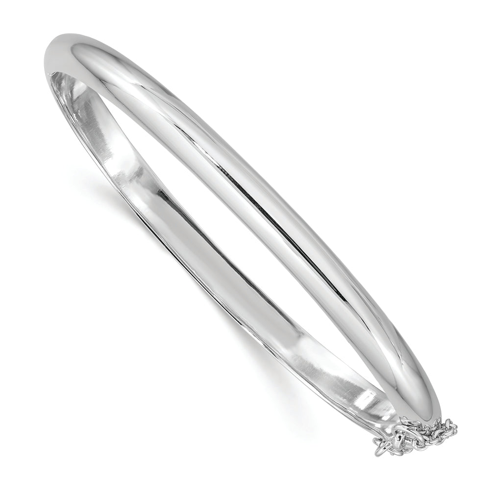 Sterling Silver Rhodium-plated 5mm w/Chain Hinged Bangle