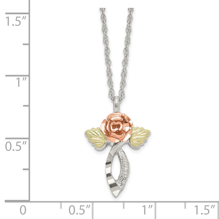 Sterling Silver Rhodium-plated w/12K Accents Rose Necklace