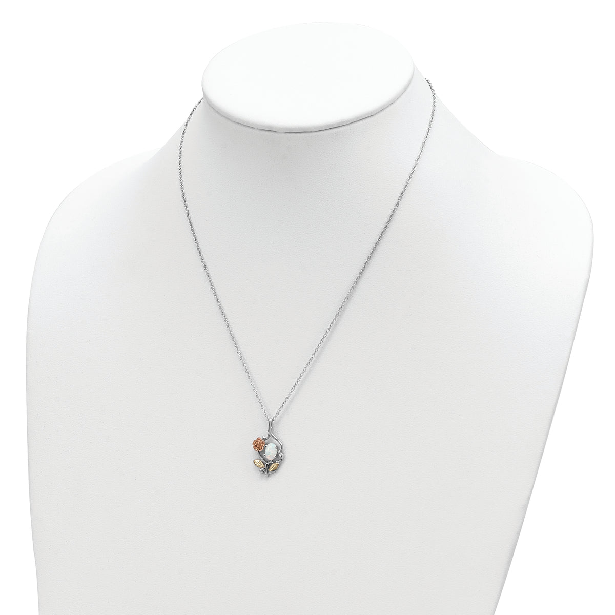 Sterling Silver Rhod-pltd w/12K Accents Created White Opal Necklace