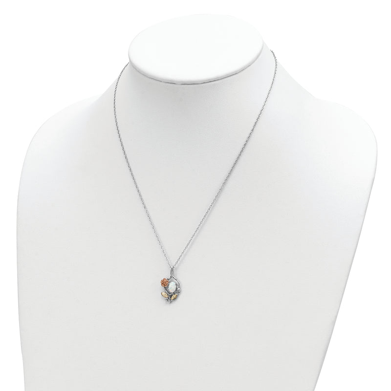 Sterling Silver Rhod-pltd w/12K Accents Created White Opal Necklace