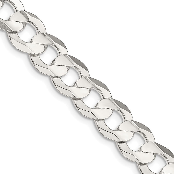 Sterling Silver 9.75mm Concave Beveled Curb Chain