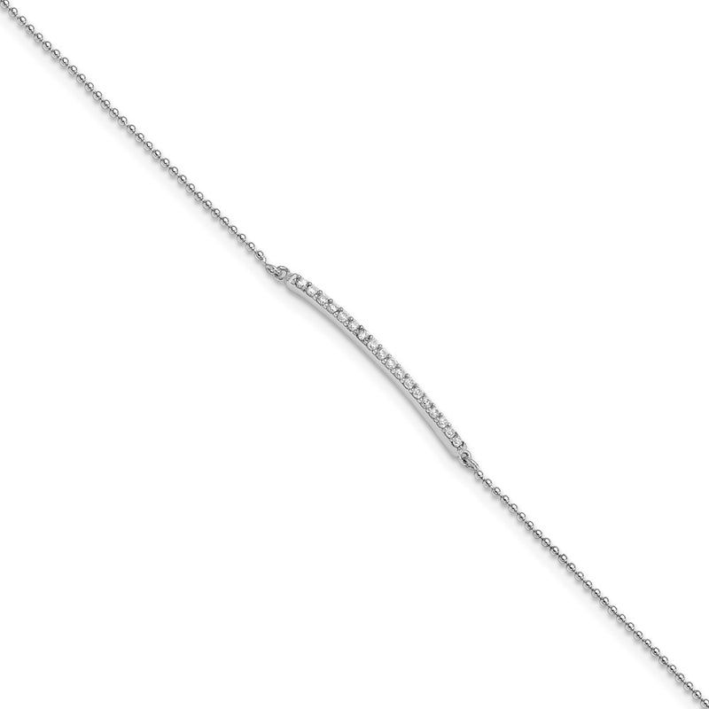 Sterling Silver Cheryl M Rhodium-plated CZ Bar w/ 1 inch ext Anklet