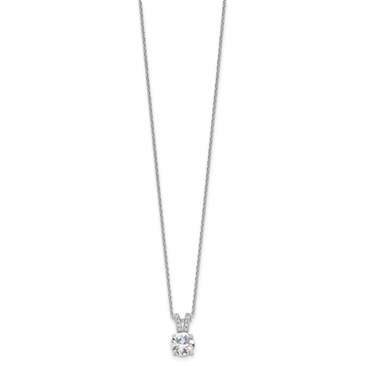 Sterling Silver Cheryl M Rhodium-plated 8mm CZ Pendant Necklace