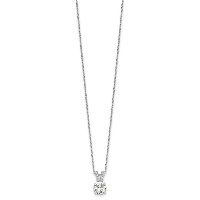 Sterling Silver Cheryl M Rhodium-plated 8mm CZ Pendant Necklace