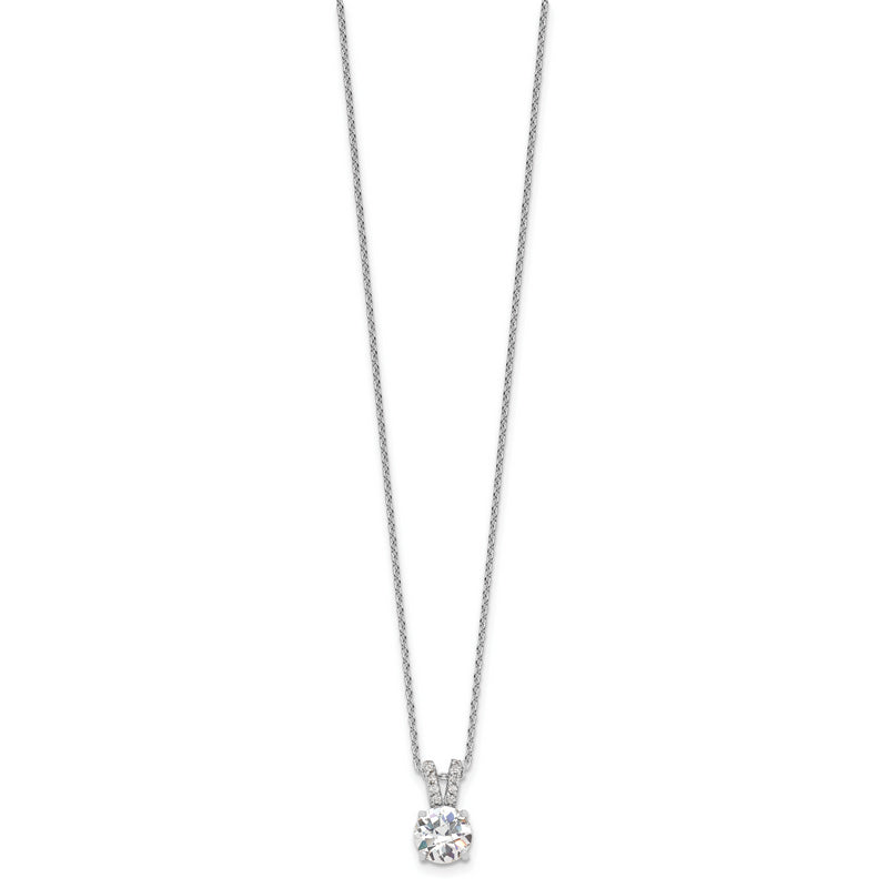 Sterling Silver Cheryl M Rhodium-plated 8mm CZ Pendant Necklace