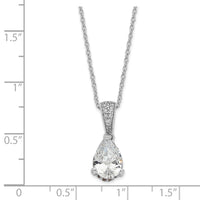 Sterling Silver Cheryl M Rhod-plated Fancy Pear CZ Pendant Necklace