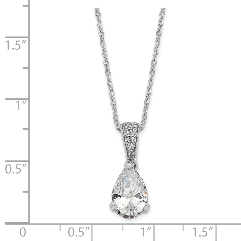 Sterling Silver Cheryl M Rhod-plated Fancy Pear CZ Pendant Necklace