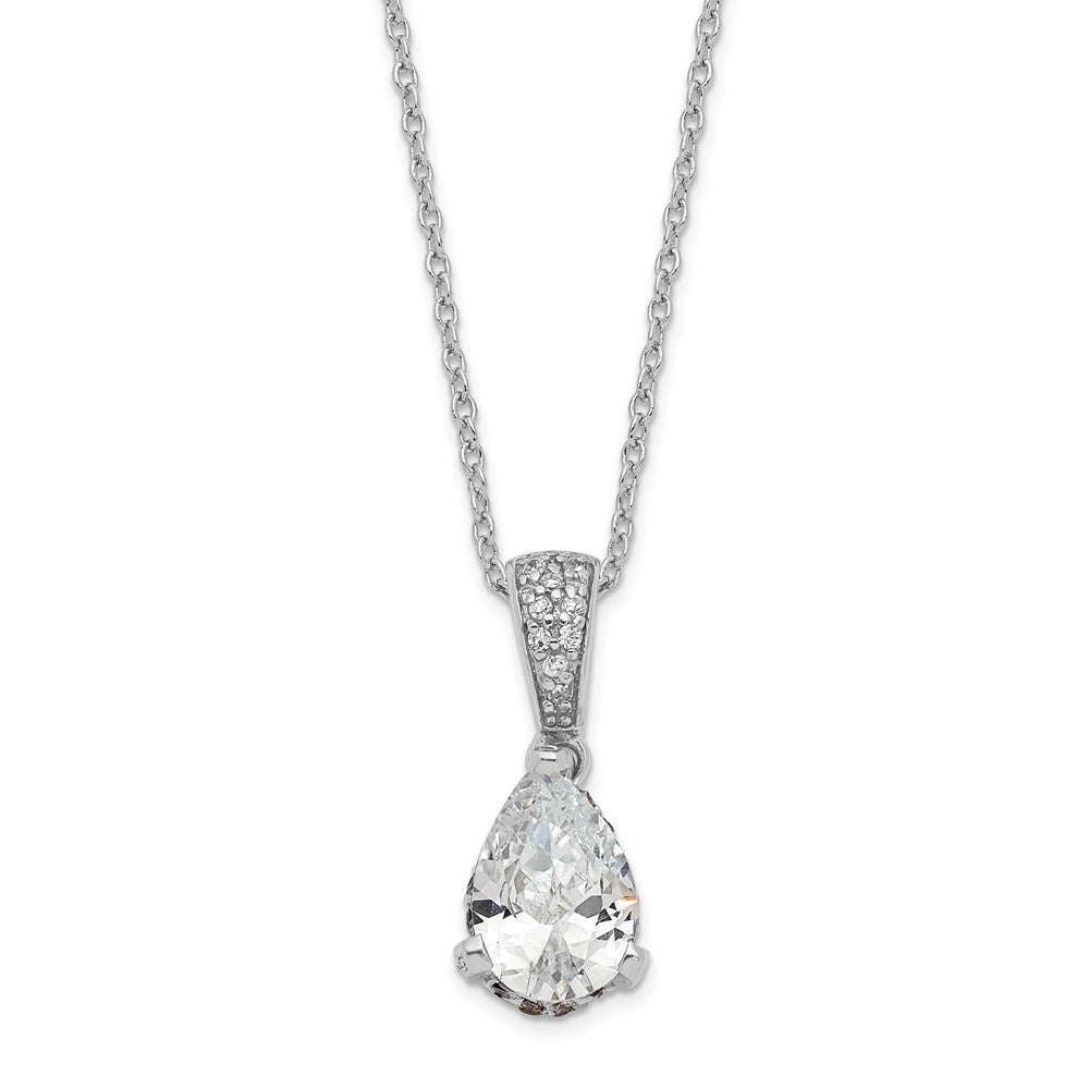 Sterling Silver Cheryl M Rhod-plated Fancy Pear CZ Pendant Necklace