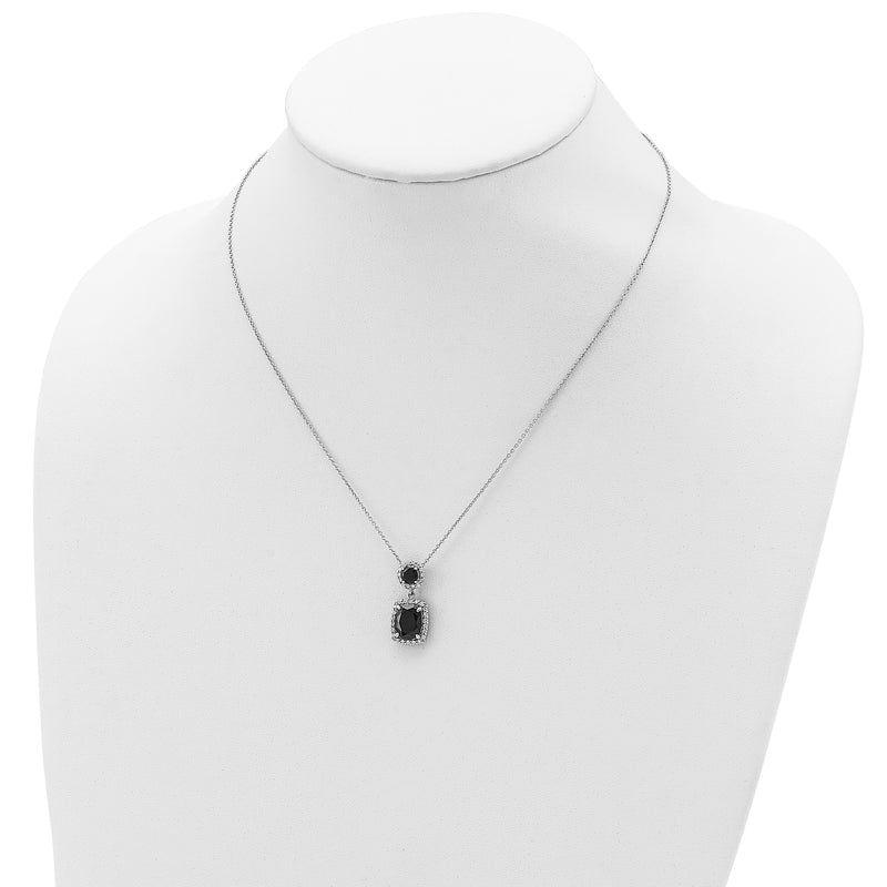 Sterling Silver Cheryl M Rhodium-plated Black & Clear CZ Necklace