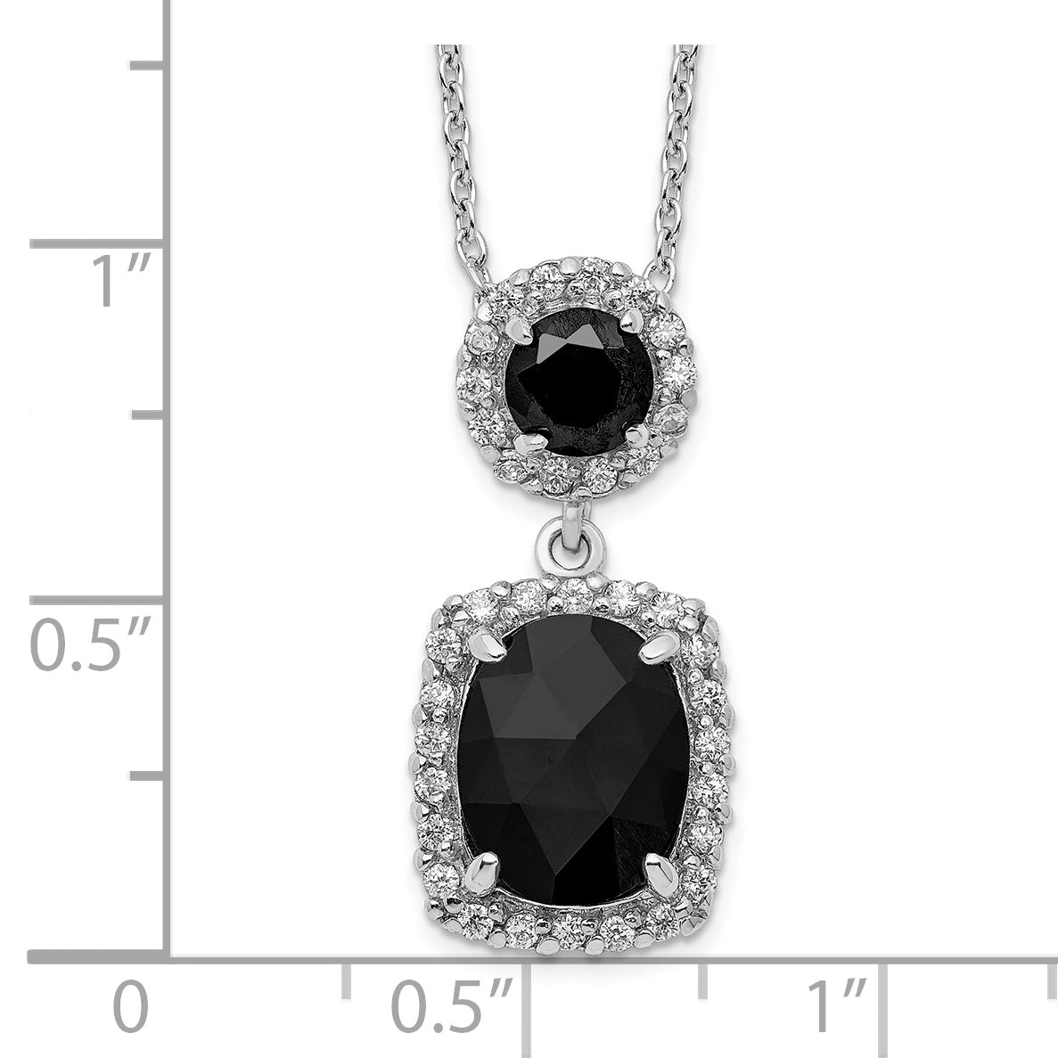 Sterling Silver Cheryl M Rhodium-plated Black & Clear CZ Necklace