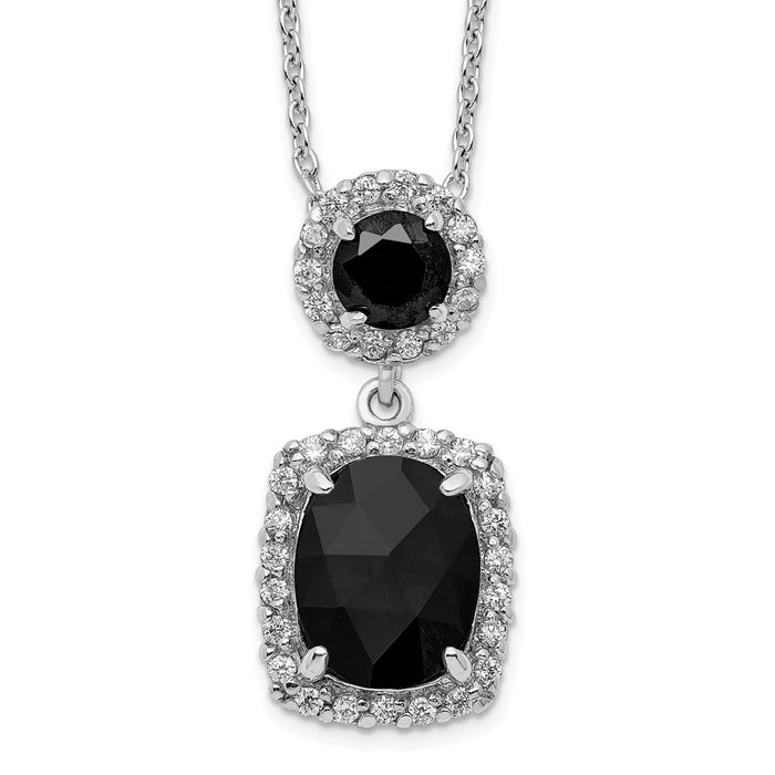 Sterling Silver Cheryl M Rhodium-plated Black & Clear CZ Necklace