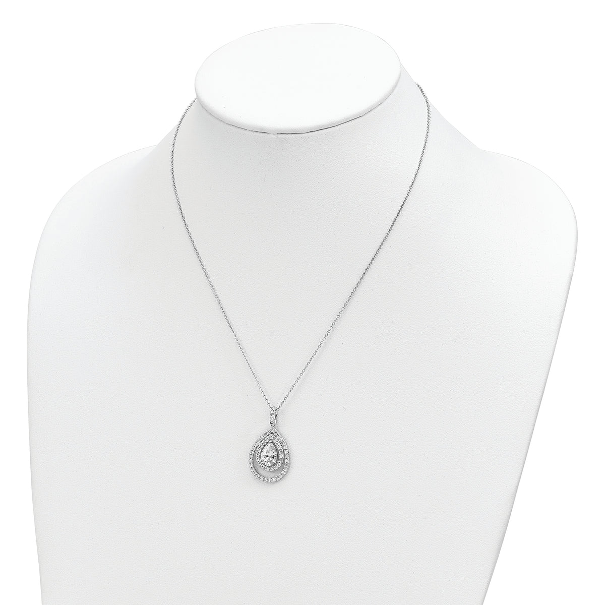 SS Cheryl M Rhodium-plated Pear Shaped CZ Double Halo Necklace