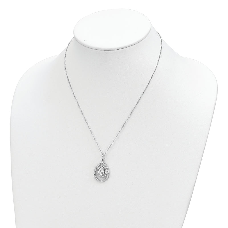 SS Cheryl M Rhodium-plated Pear Shaped CZ Double Halo Necklace