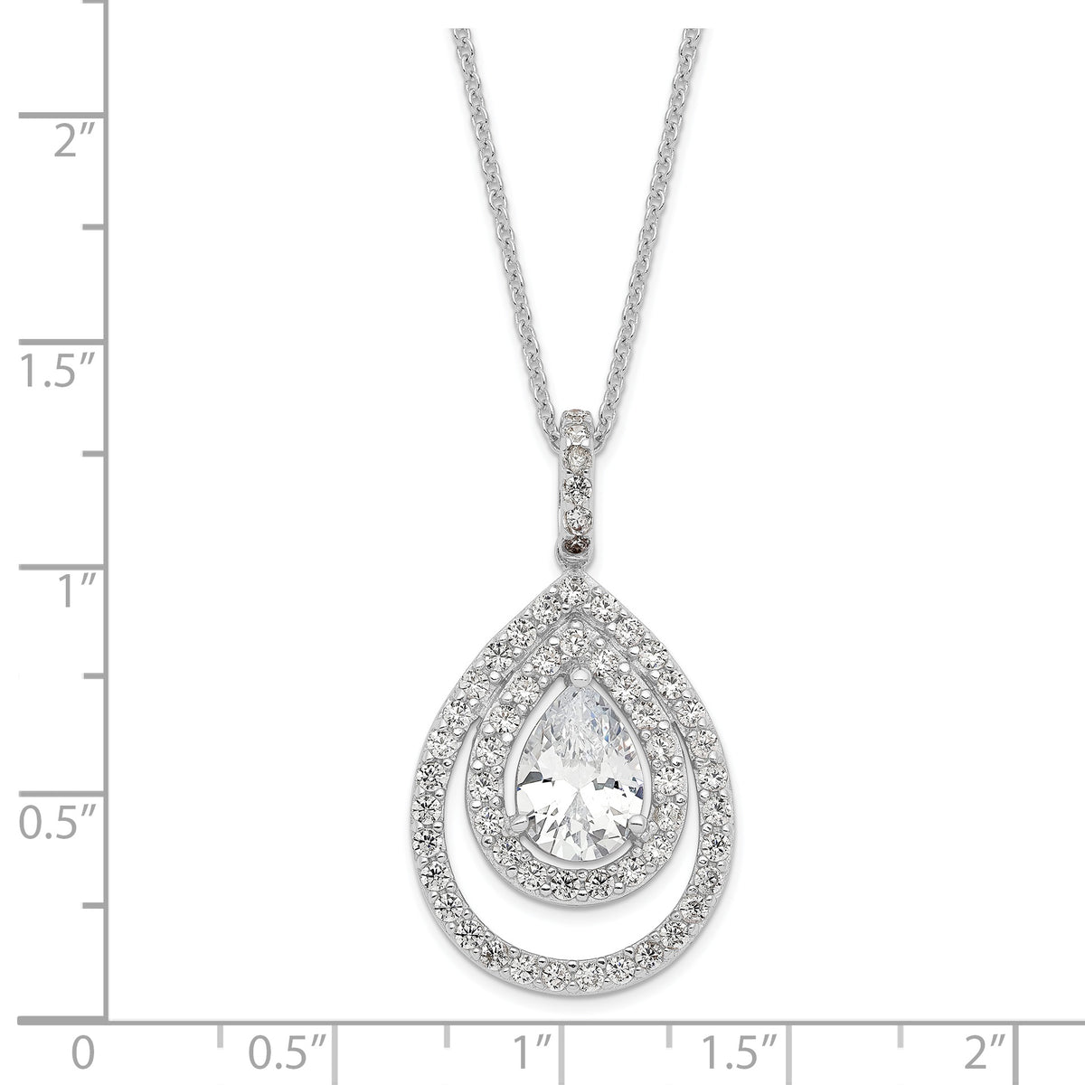 SS Cheryl M Rhodium-plated Pear Shaped CZ Double Halo Necklace