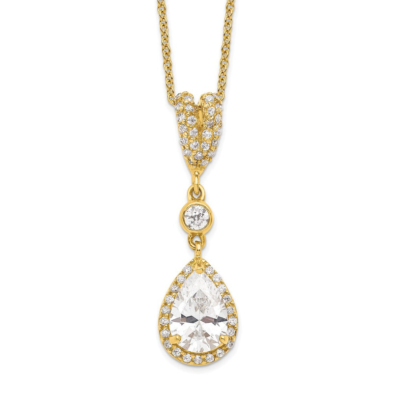 Sterling Silver Cheryl M Gold-plated Teardrop CZ Necklace