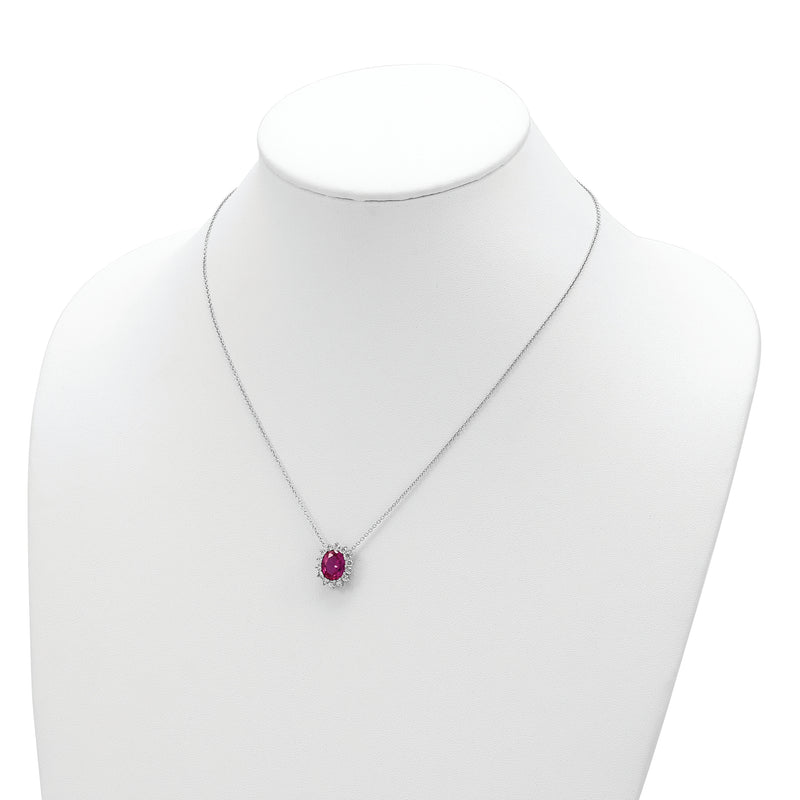 Sterling Silver Cheryl M Rhod-pl Created Ruby and CZ Necklace