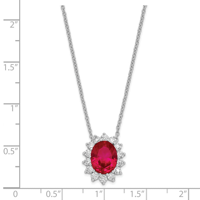 Sterling Silver Cheryl M Rhod-pl Created Ruby and CZ Necklace