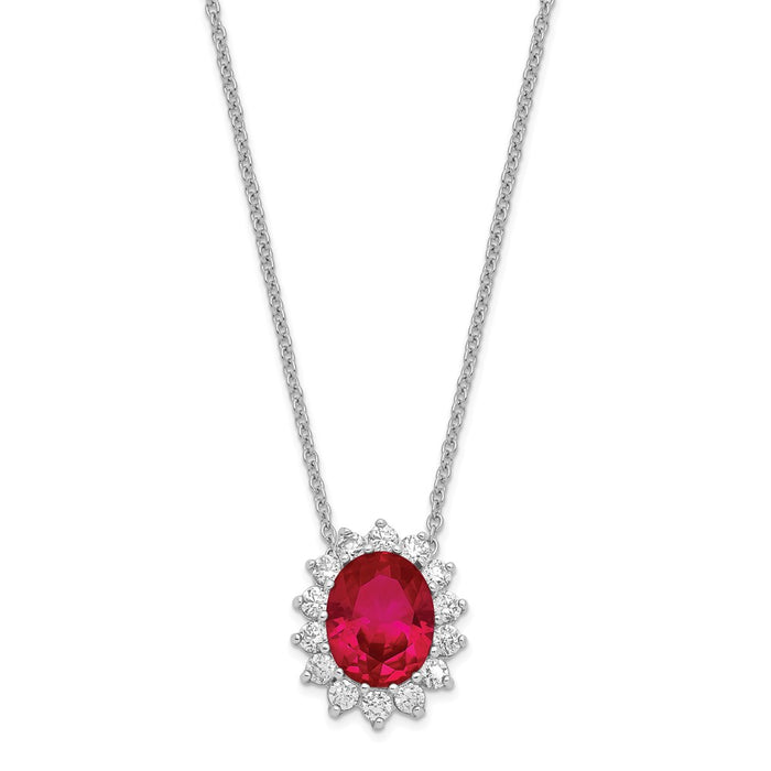 Sterling Silver Cheryl M Rhod-pl Created Ruby and CZ Necklace