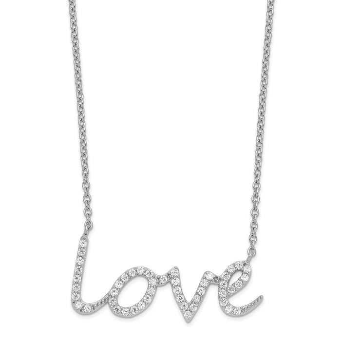 Sterling Silver Cheryl M Rhodium-plated CZ LOVE Necklace