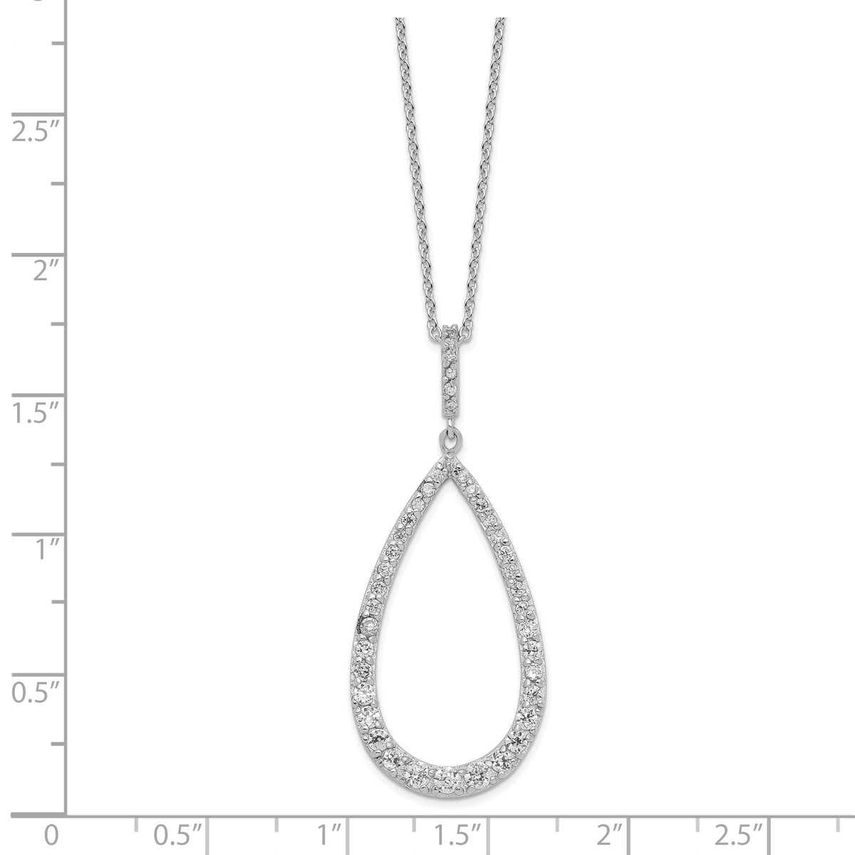 Sterling Silver Cheryl M Rhodium-plated CZ Open Pear Shape Necklace