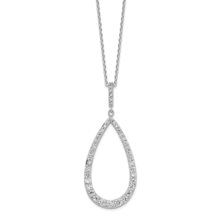 Sterling Silver Cheryl M Rhodium-plated CZ Open Pear Shape Necklace