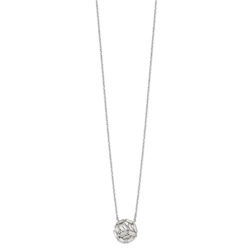 Sterling Silver Cheryl M Rhodium-plated Baguette CZ with 2in ext. Necklace