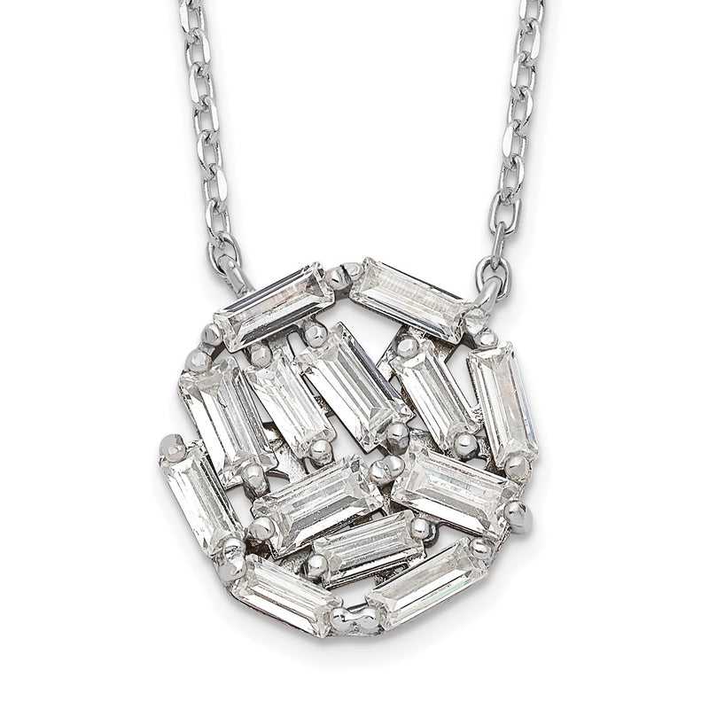 Sterling Silver Cheryl M Rhodium-plated Baguette CZ with 2in ext. Necklace