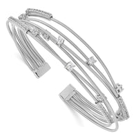 Sterling Silver Cheryl M Rhodium-plated Flexible CZ Bangle