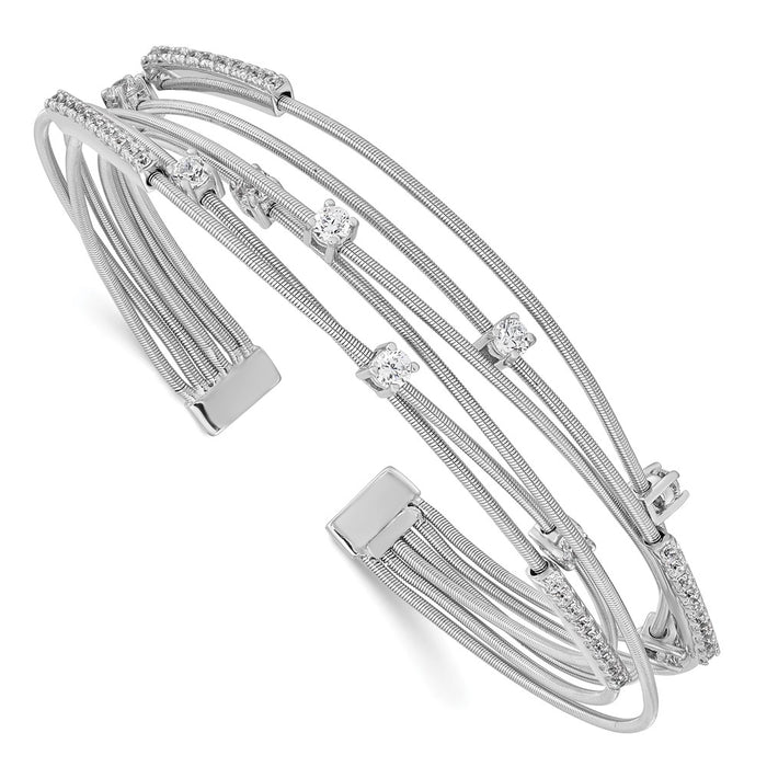 Sterling Silver Cheryl M Rhodium-plated Flexible CZ Bangle