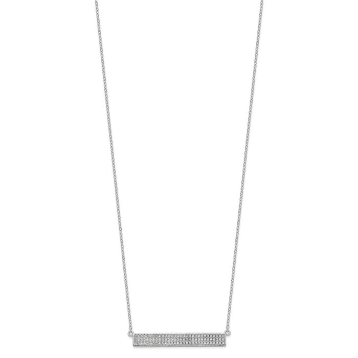 Sterling Silver Cheryl M Rhodium-plated CZ Bar w/ 1.5in ext. Necklace