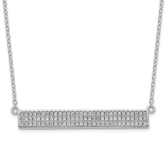 Sterling Silver Cheryl M Rhodium-plated CZ Bar w/ 1.5in ext. Necklace