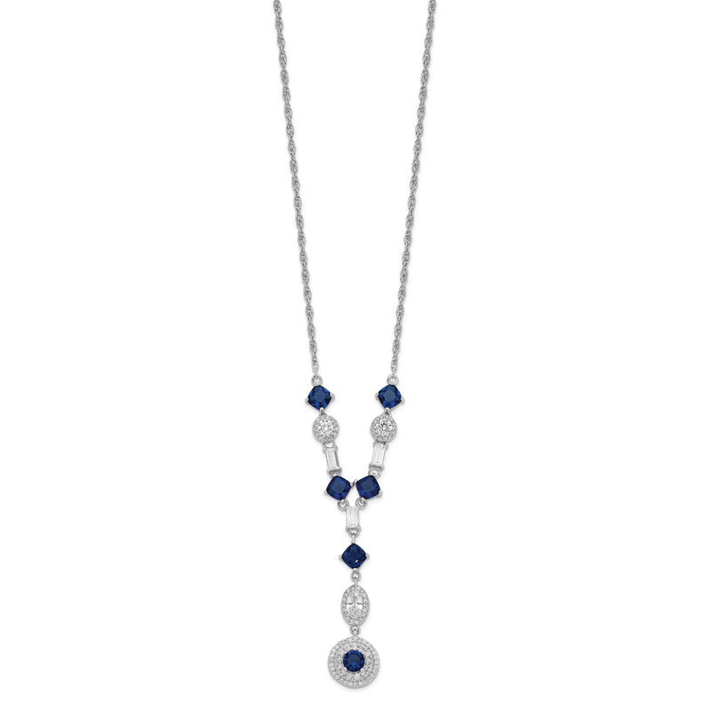 Sterling Silver Cheryl M Rhod-pltd Blue Glass & CZ Y-Drop Necklace