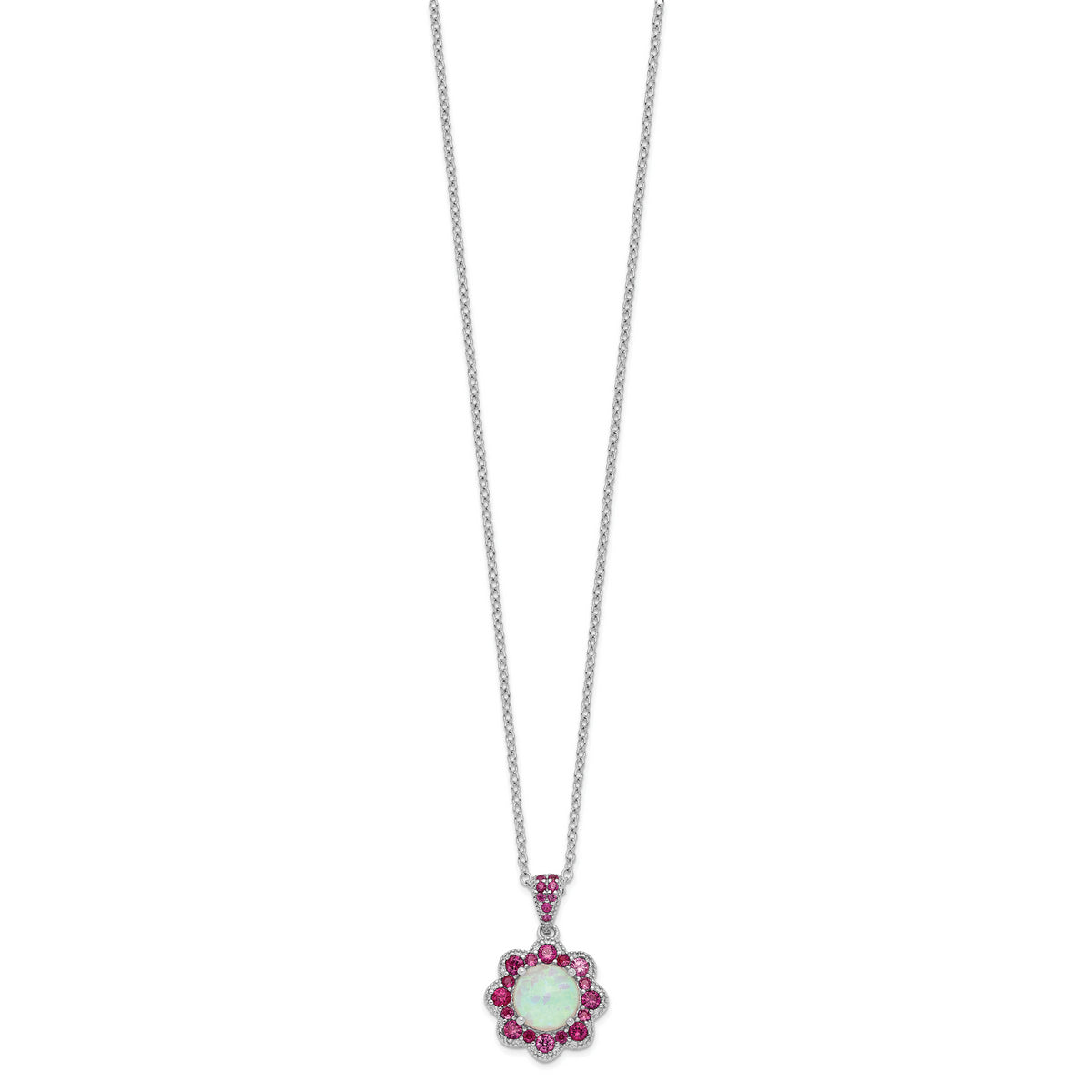 SS Cheryl M Rh-pltd Lab Cr. Opal & Red Nano Crystal Flower Necklace