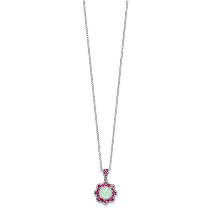 SS Cheryl M Rh-pltd Lab Cr. Opal & Red Nano Crystal Flower Necklace