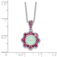 SS Cheryl M Rh-pltd Lab Cr. Opal & Red Nano Crystal Flower Necklace