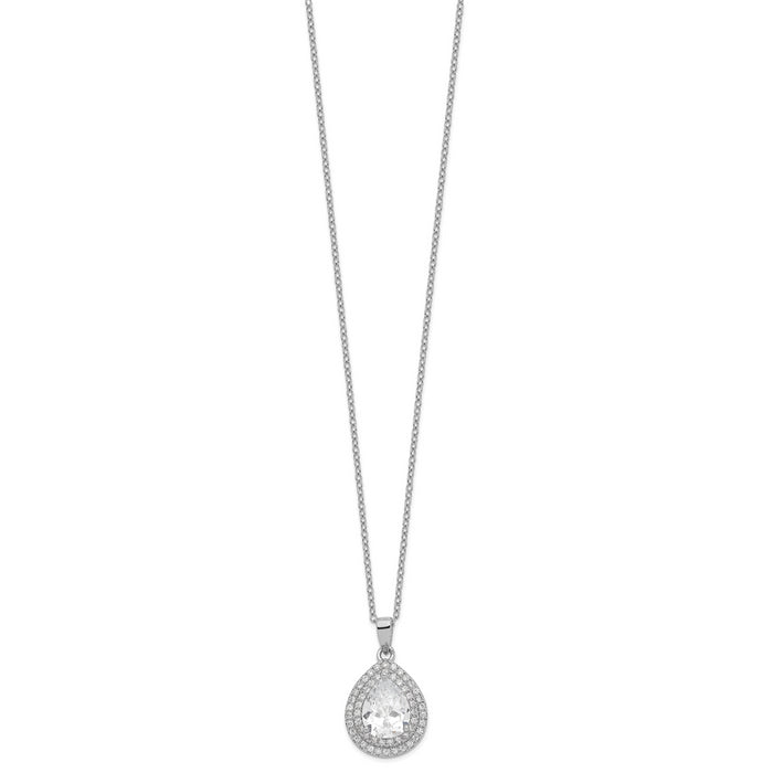 Sterling Silver Cheryl M Rhod-plated Fancy Pear CZ 2in ext. Necklace