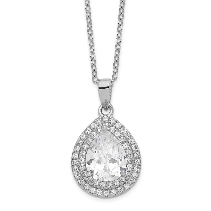 Sterling Silver Cheryl M Rhod-plated Fancy Pear CZ 2in ext. Necklace