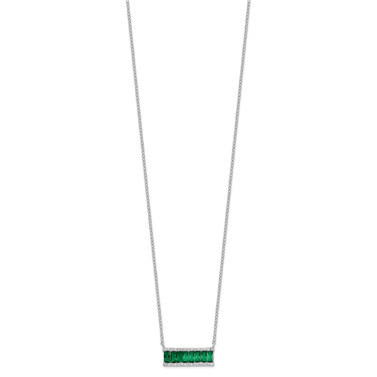 Sterling Silver Cheryl M Rhod-Plated Green Crystal & CZ Bar Necklace