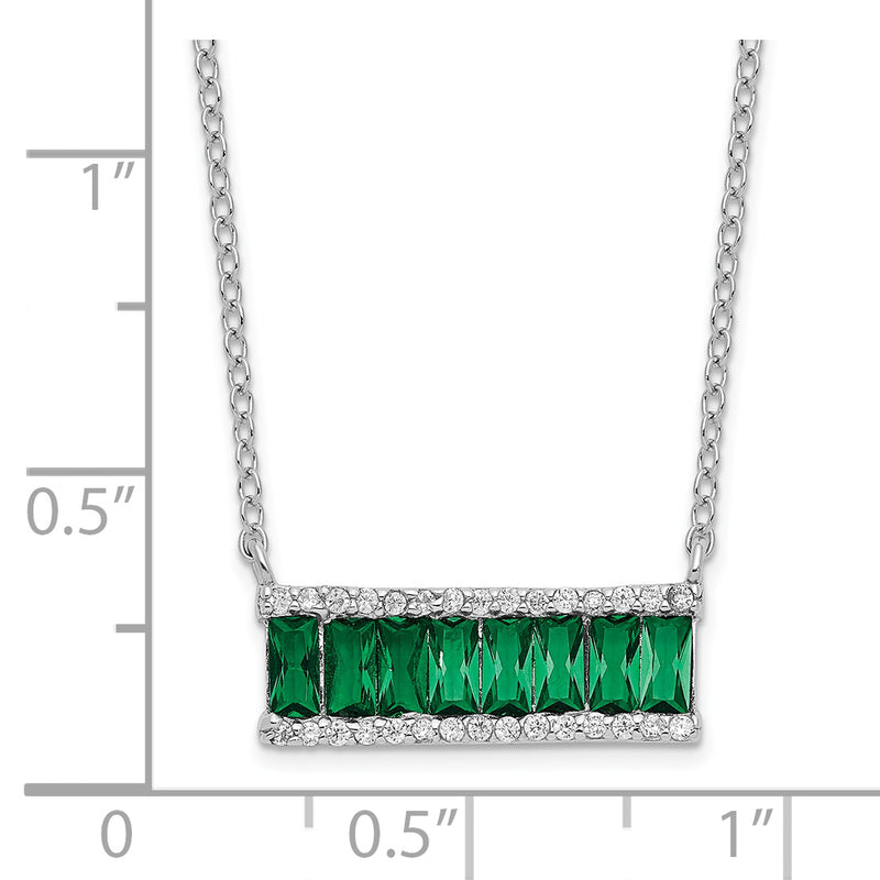 Sterling Silver Cheryl M Rhod-Plated Green Crystal & CZ Bar Necklace