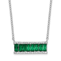 Sterling Silver Cheryl M Rhod-Plated Green Crystal & CZ Bar Necklace