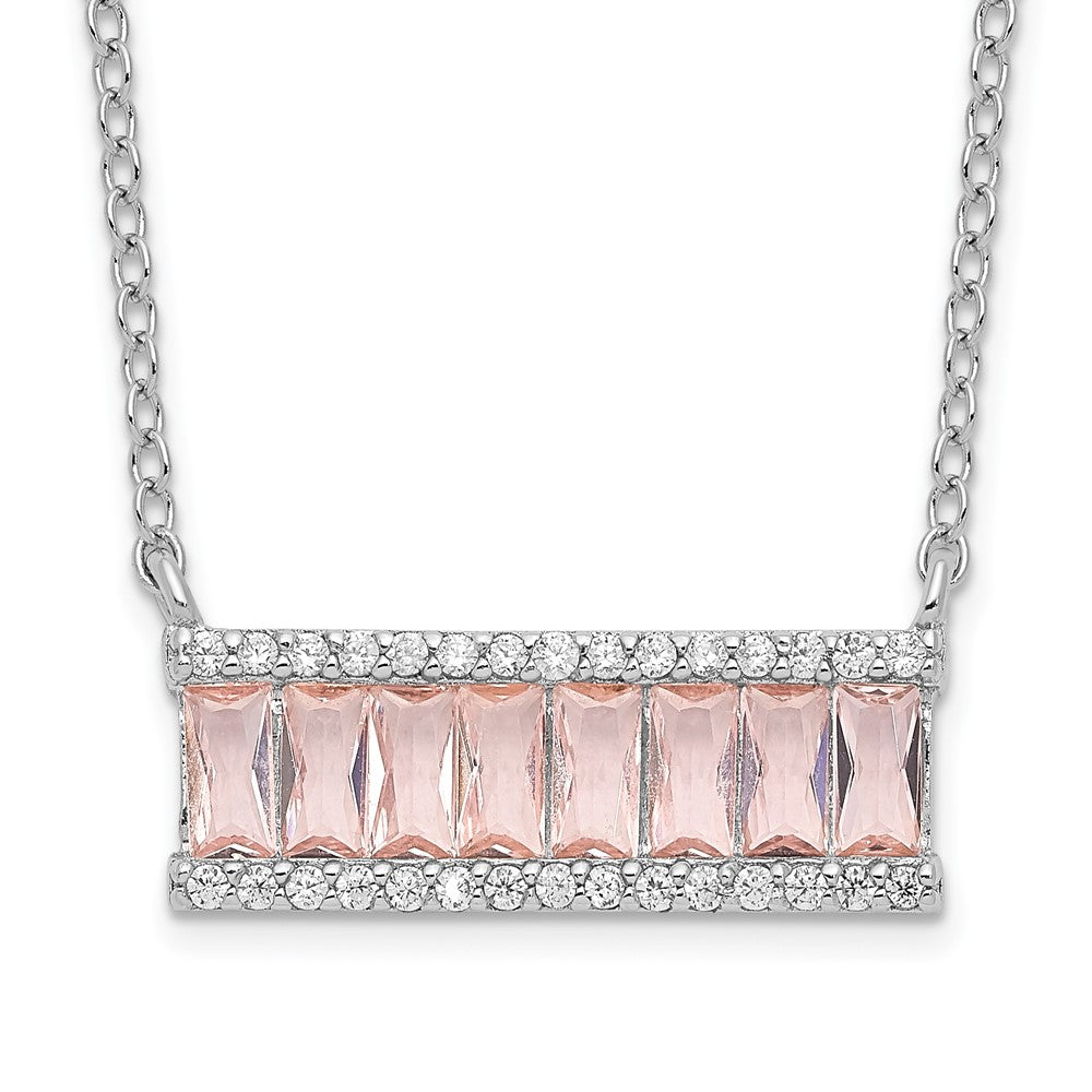 Sterling Silver Cheryl M Rhod-ptd Pink Nano Crystal & CZ Bar Necklace