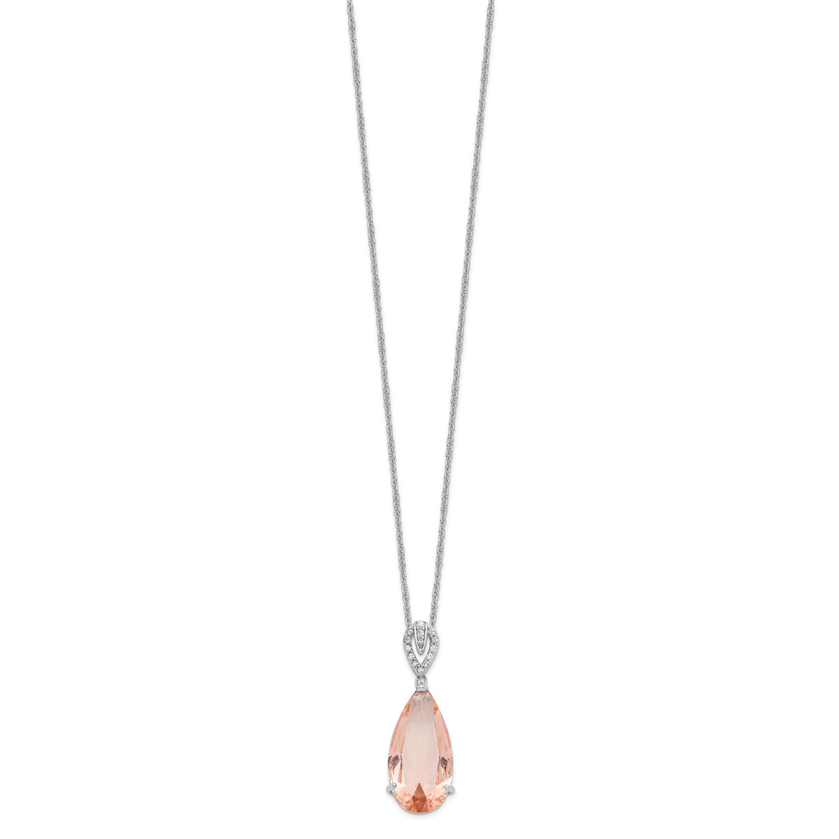 Sterling Silver Cheryl M RH-plated CZ & Simulated Morganite Necklace