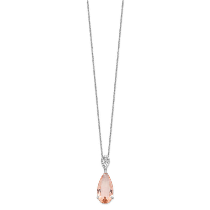 Sterling Silver Cheryl M RH-plated CZ & Simulated Morganite Necklace