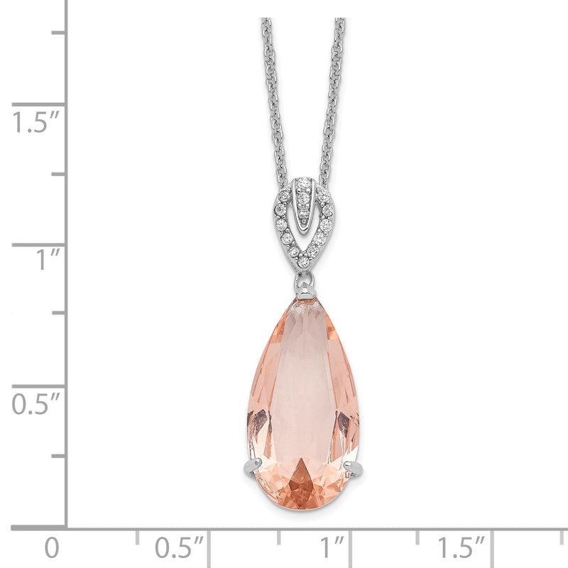 Sterling Silver Cheryl M RH-plated CZ & Simulated Morganite Necklace